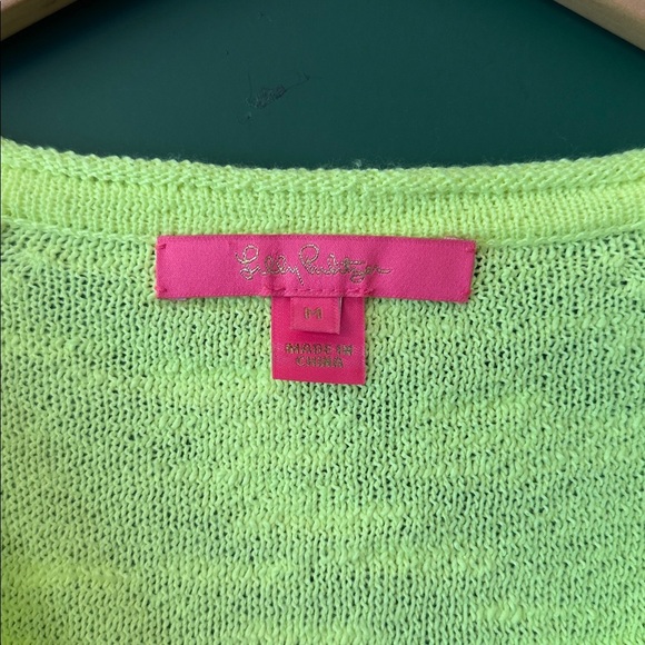 Lilly Pulitzer Jody V-neck M Prickly Pear Knit Top with Tassels Bright - Picture 2 of 6